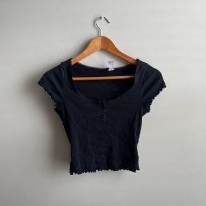 Black Tee with Buttons